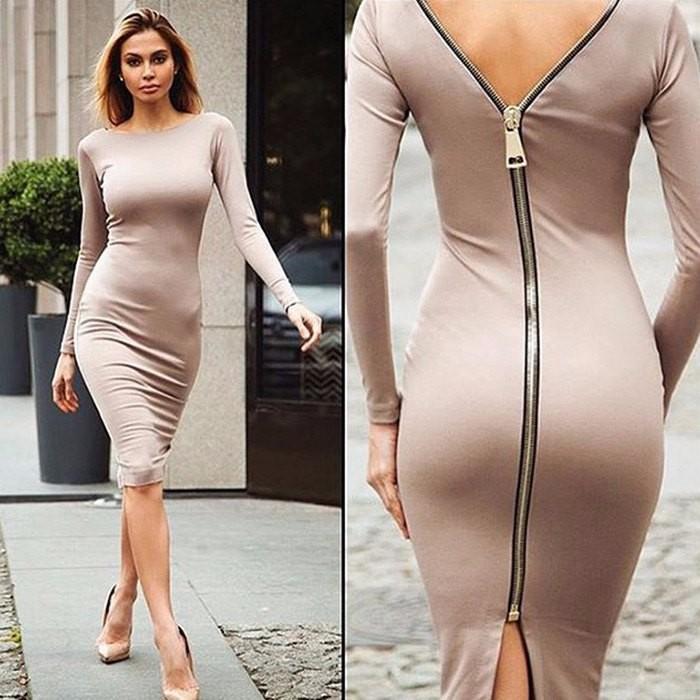 Bernadeth Bodycon-Kleid mit langem Reißverschluss hinten