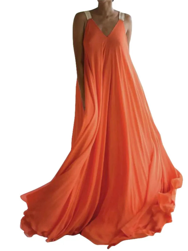 Chloë - Ärmelloses Maxi-Boho-Sommerkleid für Damen mit V-Ausschnitt, Einfarbig und Weit