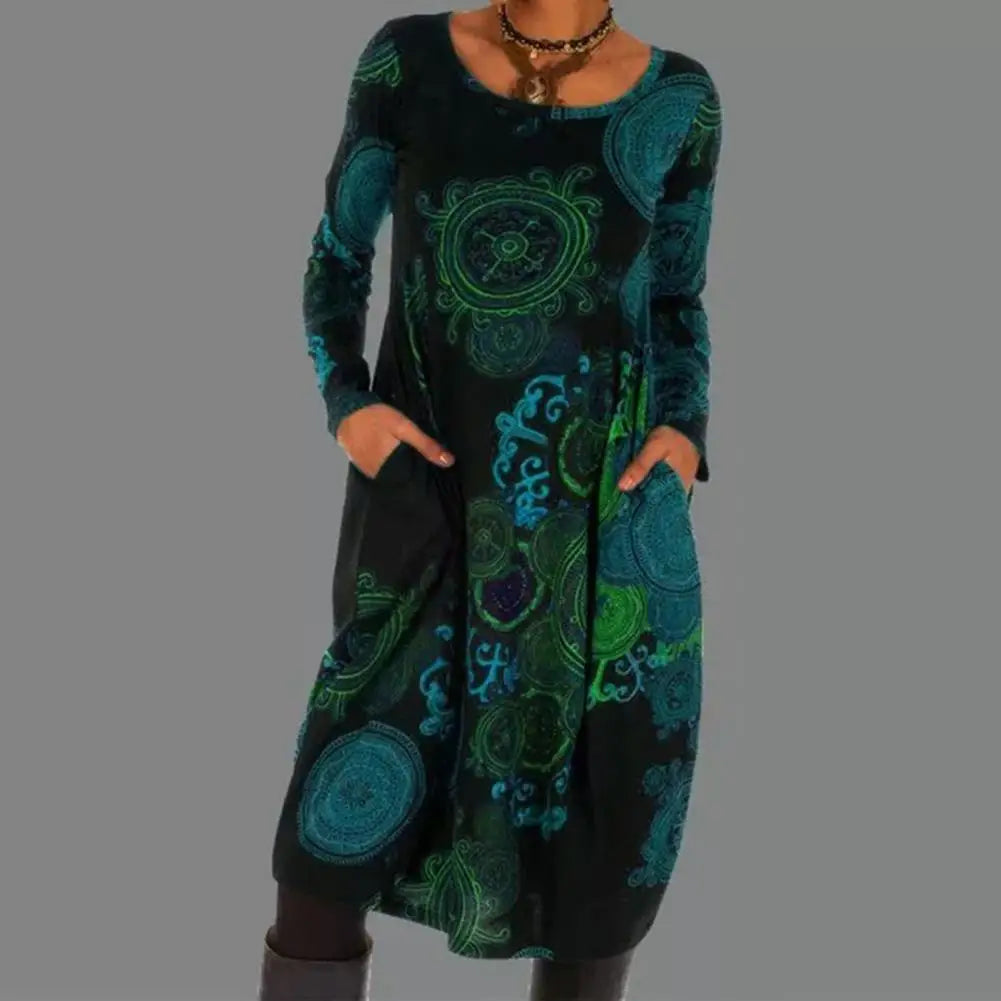 Bohemian Damenkleid mit Rundhalsausschnitt