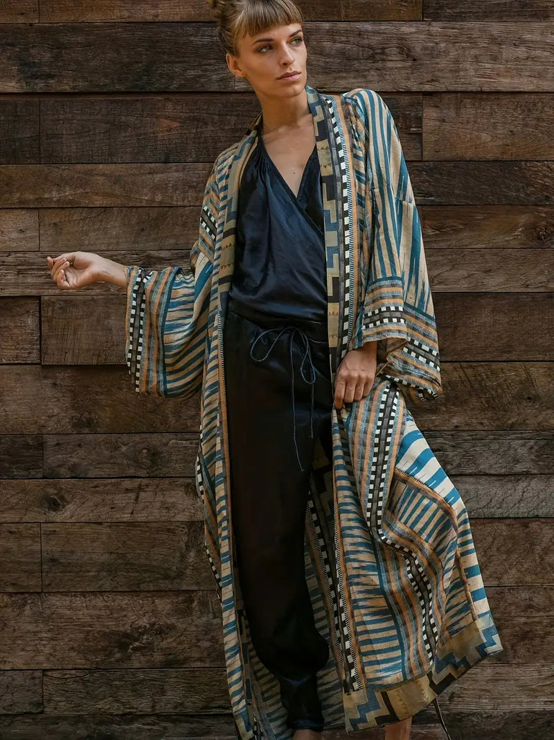 Boho-Kimono in Übergröße mit verstellbarem Gürtel